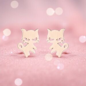 Adorable Angry Rose Gold Cat Stud Earrings